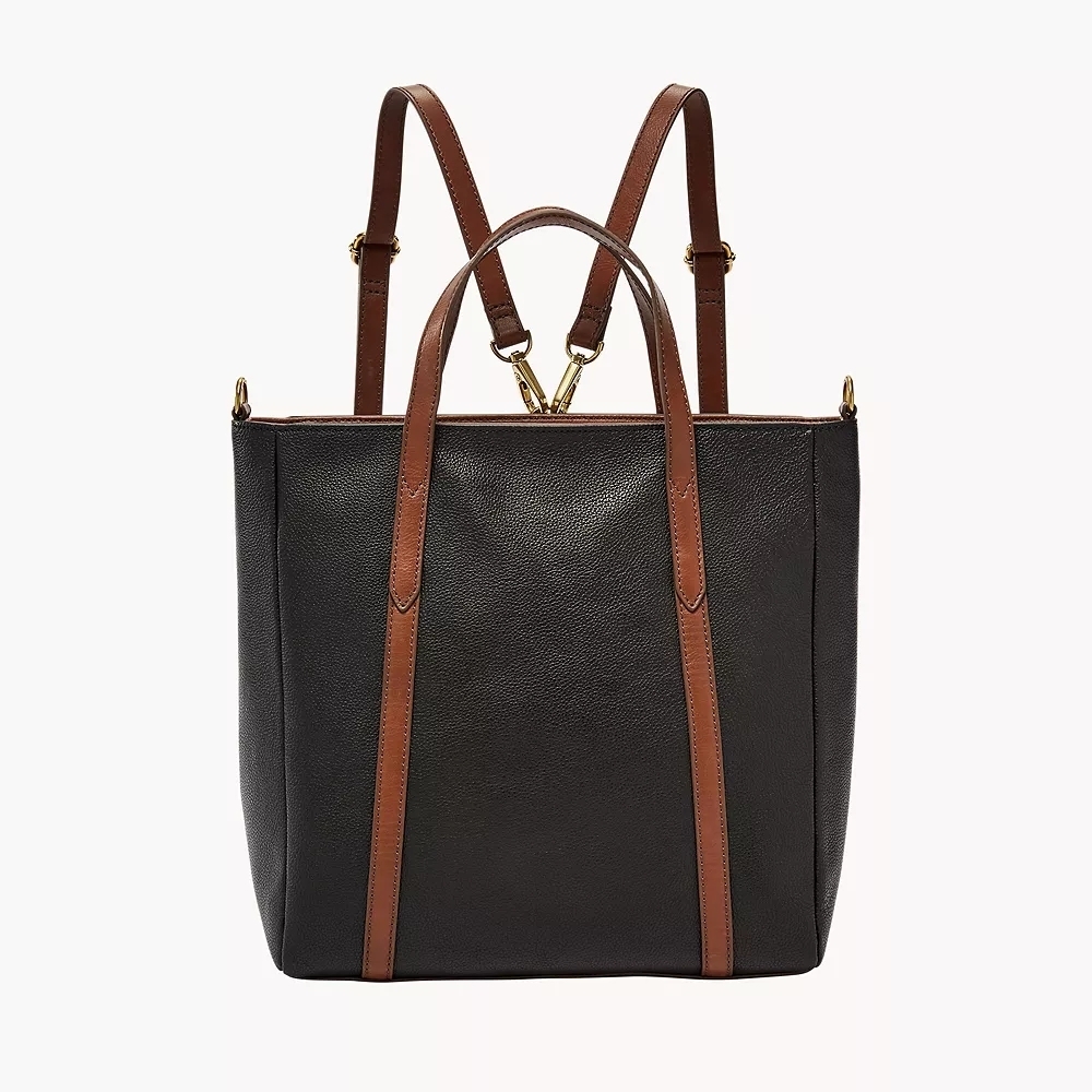 Fossil Sydney Convertible Backpack Purse Handbag Crossbody Black Brown Leather